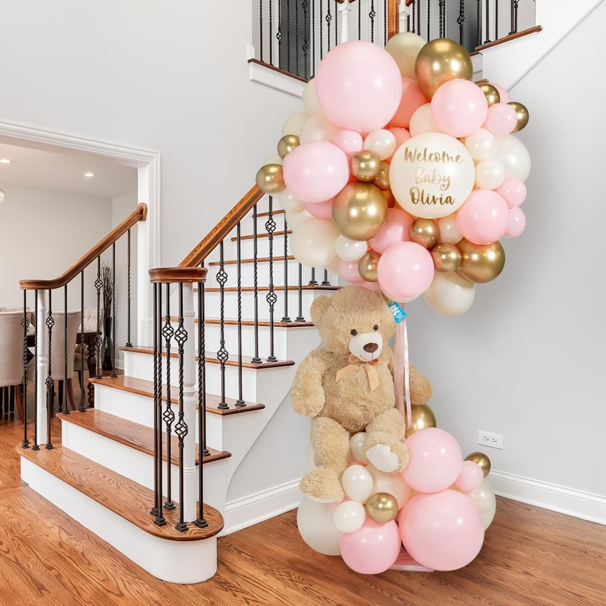 Luchtballon met beer Roze-cream-gold