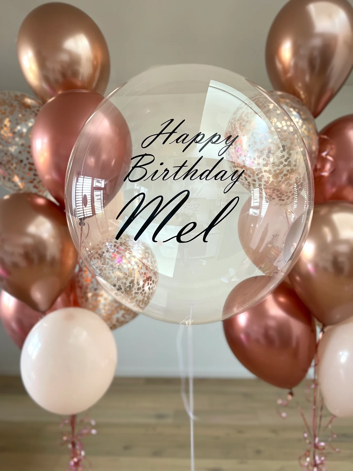 Luxe gepersonaliseerde ballon set Rosegold-cream - Afbeelding 2